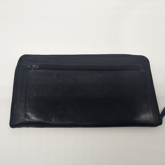 TILLEY Vintage Navy Blue Leather Snakeskin Trim Zip Around Continental Wallet - Picture 5 of 7